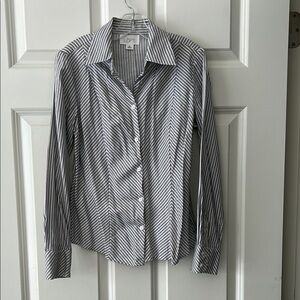 LOFT Black and White Striped Button-Up Shirt